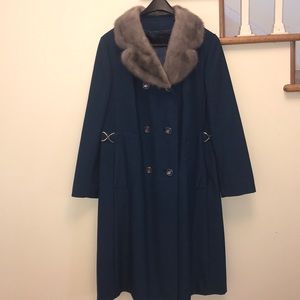 True Vintage Blue Fur Collar Coat m/l gorgeous